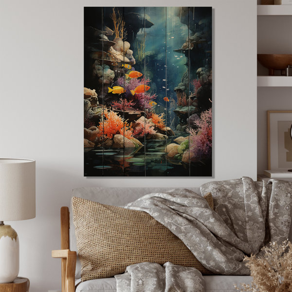 Red Barrel Studio® Aquariums Marine Wonders VI Aquariums Print on Natural Pine Wood Wayfair